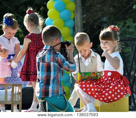 CHORTKIV - Ternopil - Ukraine - July 12 2015. Day of Chortkiv. On stage at the park to the audience are the children from the local kindergarten.