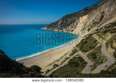 Picturesque Mirtos Beach On The Island Of Kefalonia, Greece