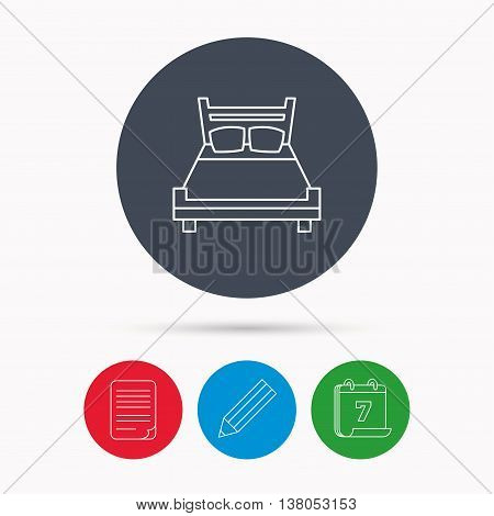 Double bed icon. Sleep symbol. Calendar, pencil or edit and document file signs. Vector