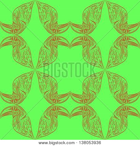 Abstract toucan. Red bird with a large beak and background pattern for