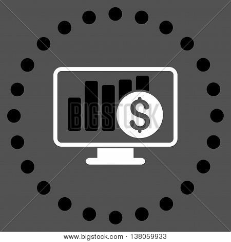 Stock Market Monitoring vector icon. Style is bicolor flat circled symbol, black and white colors, rounded angles, gray background.