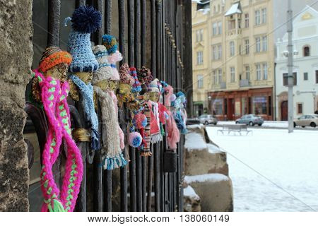Colored winter angels lattice historic temple, church