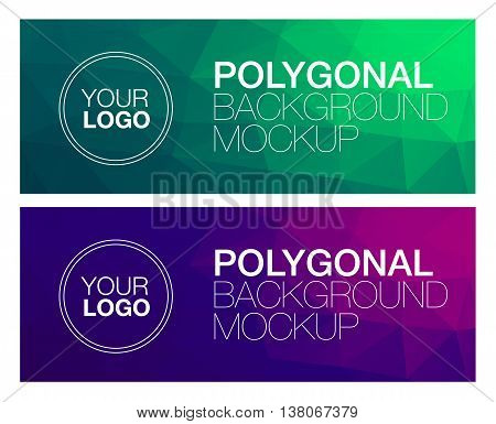 Horizontal colorful vibrant green and purple modern polygonal banner mock ups