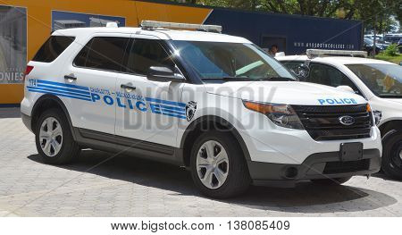 CHARLOTTE NORTH CAROLINA JUNE 20 2016: Car of Charlotte-Mecklenburg Police Department of the City of Charlotte it is the largest police department between Washington D.C. and Atlanta, Georgia.