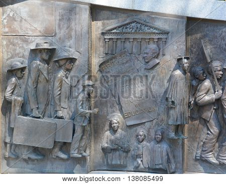 COLUMBIA SOUTH CAROLINA USA JUNE 23 2016: Details of monument to the African-American history from the Middle Passage, to the fight for freedom in the Civil War by Ed Dwight of Colorado