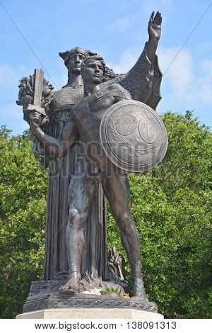 CHARLESTON SC USA 06 24 2016: Confederacy monument "To the Confederate Defenders of Charleston Fort Sumter" stands at the southern tip of Charleston's peninsula southeast corner of White Point Garden.