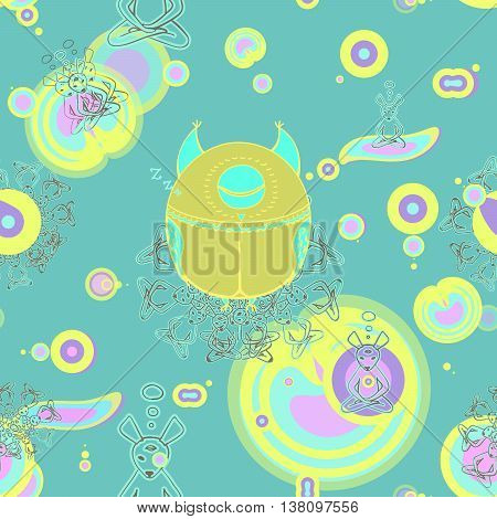 Sleeping owl and mouse meditators. EPS 10 vector