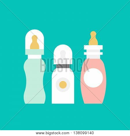 Vector baby bottle. Baby milkbottle flat icon. Baby bottle feeding vector illustration.