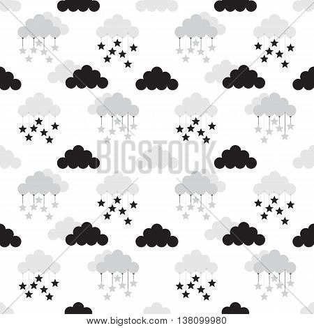 Scandinavian seamless pattern. Newborn seamless pattern with clouds and stars. Kids background. Vector seamless baby pattern. Perfect for kids bed linen baby cotton kids wallpaper.