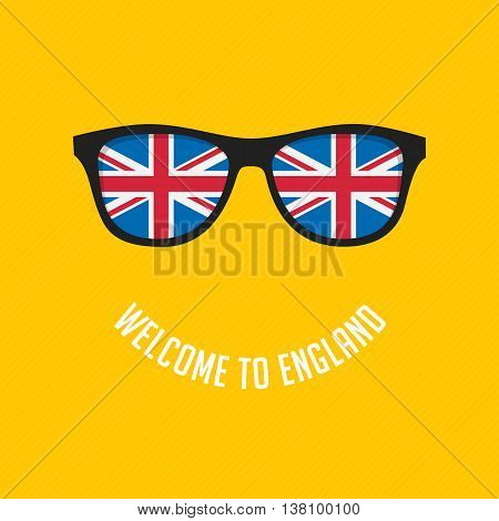 Stock Vector British flag in glasses stylish glasses. Modern vector illustration British flag reflected in stylish glasses.
