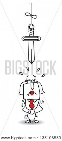 Karen, the businesswoman is worried. This is a metaphor of Damocles, the danger is not so far