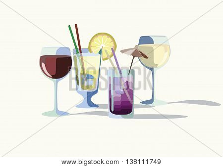 Cocktail drinks Vector. Summer Refreshments drinks set collection