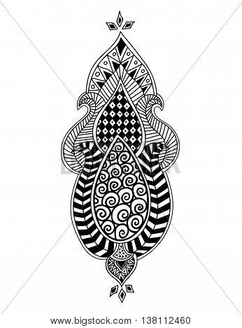 Zen-doodle or Zen-tangle floral pattern. Composition in Indian style. Vector illustration.