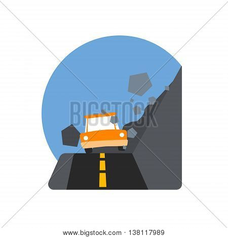 Rockslide Crushing The Car Natural Force Flat Vector Simplified Style Graphic Design Icon Isolated On White Background