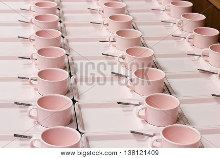 rows lots of cup coffee in preparation Food Break :Ideal use for background: