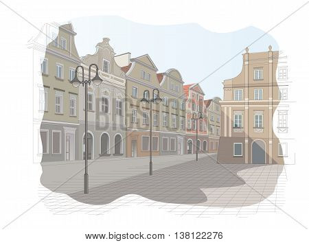 Old town square in Poland - vector illustration