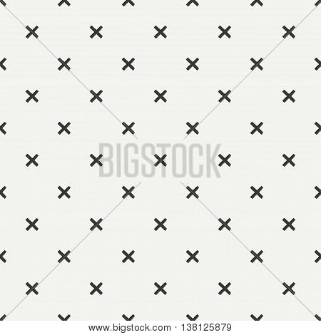 Hand drawn geometric seamless ink pattern with brush strokes. Wrapping paper. Abstract vector background. Brush strokes. Texture with crosses or pluses. Dry brush. Rough edges ink illustration.