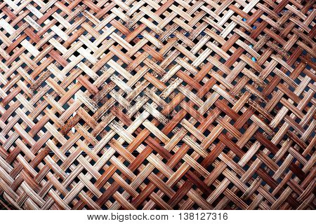 Wooden weave, basketwork twill weave, texture of bamboo wall background.