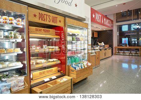 CHICAGO, IL - CIRCA MARCH, 2016: interior of Pret a Manger. Pret a Manger is a sandwich shop chain based in the United Kingdom