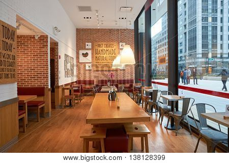 CHICAGO, IL - CIRCA MARCH, 2016: inside of Pret a Manger. Pret a Manger is a sandwich shop chain based in the United Kingdom