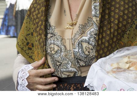 SELARGIUS, ITALY - September 8, 2013: Former marriage Selargino - Sardinia - details of the traditional Sardinian costume San Giovanni Suergiu