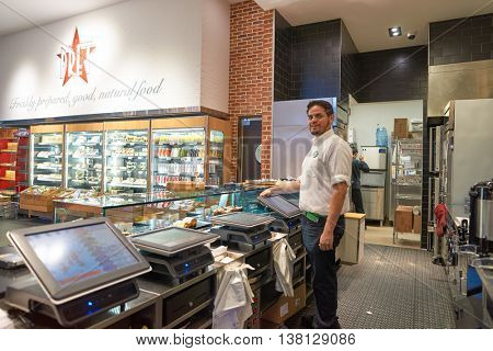 CHICAGO, IL - CIRCA MARCH, 2016: inside of Pret a Manger. Pret a Manger is a sandwich shop chain based in the United Kingdom