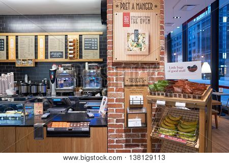 CHICAGO, IL - CIRCA MARCH, 2016: inside of Pret a Manger. Pret a Manger is a sandwich shop chain based in the United Kingdom