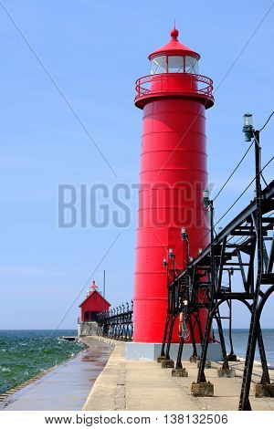 Grand Haven South Pierhead Inner Light, built in 1905, Lake Michigan, MI, USA