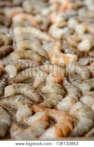 Cropped image of fresh royal shrimps shallow focus
