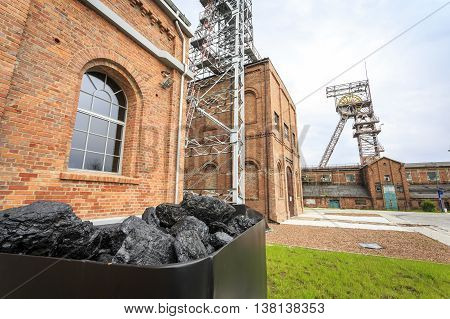 Coal Mine, Two Mining Shaft And A Cart