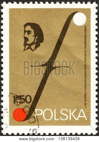 MOSCOW RUSSIA - DECEMBER 2015: a post stamp printed in POLAND shows a portrait of Henryk Wieniawski devoted to the International Wieniawski Violin Playing Competition in Poznan circa 1977