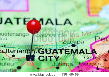Guatemala City pinned on a map of Guatemala