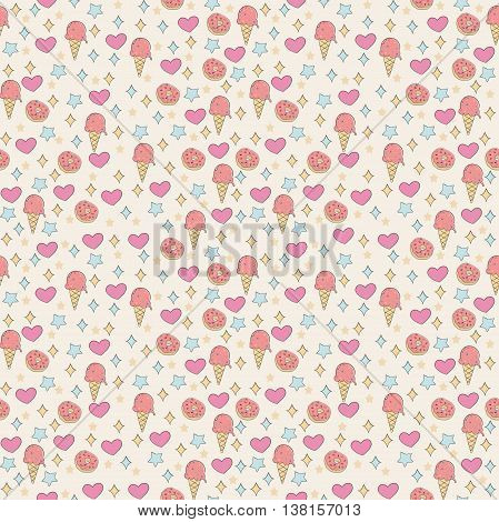 Pattern with hand drawn desserts. Desserts background.