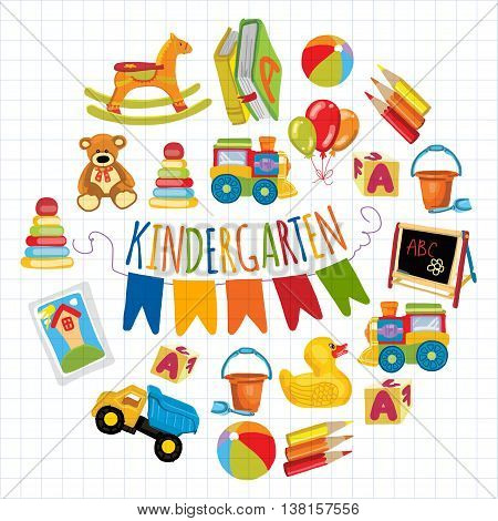 Kindergarten Play and study Vector hand drawn images