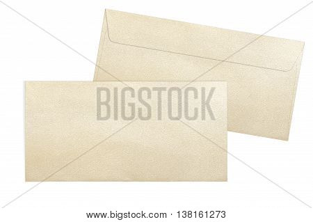 Gold envelopes isolated on white background. Decorative gold envelopes E65 format isolated on white background