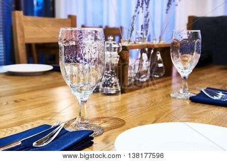 The serving dinner table in a restaurant