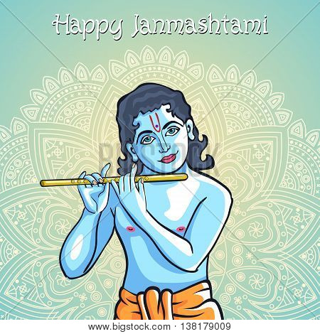 Illustration Of Lord Krishana In Happy Janmashtami Vector