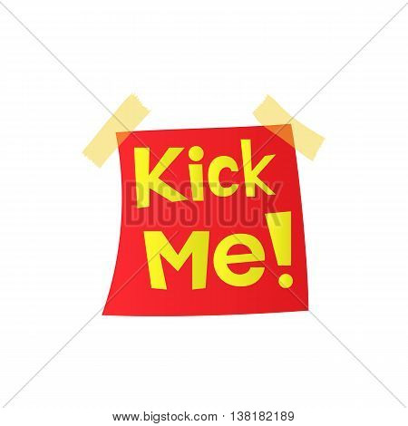 Kick me, april fools day sticker icon in cartoon style on a white background