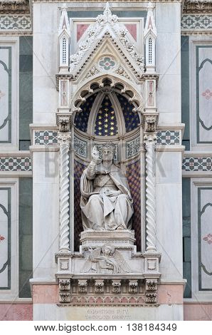FLORENCE, ITALY - JUNE 05: Pope Eugenius IV, Portal of Cattedrale di Santa Maria del Fiore (Cathedral of Saint Mary of the Flower), Florence, Italy on June 05, 2015