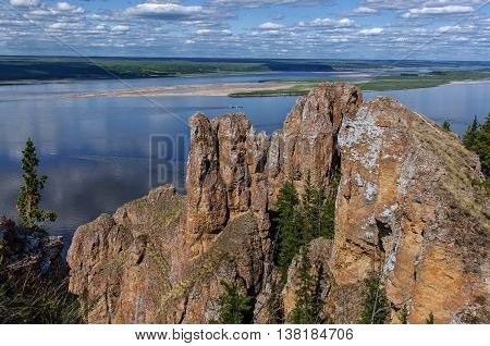 View point of National heritage of Russia Lena Pillars placed in republic Sakha, Siberia