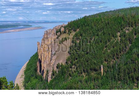 View point of National heritage of Russia Lena Pillars placed in republic Sakha, Siberia
