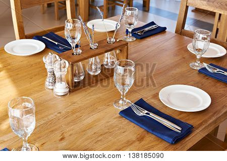 The serving dinner table in a restaurant