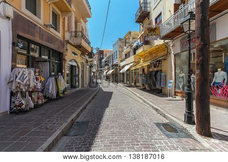 GREECE, ISLAND CRETE, RETHYMNON  - JULY 01, 2016:The shop on the street of the old town's part of city Rethymnon. Rethymnon is an old historic town on the northern coast of the island Crete.