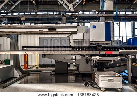 Interior of workshop in a plant that manufactures agricultural equipment