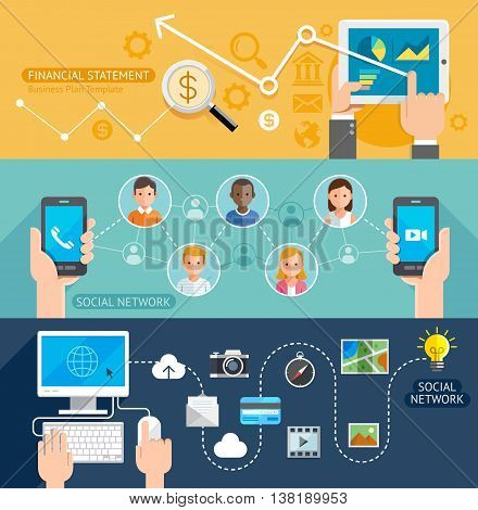 Social Network Technology Flat Banner. Vector Illustration.