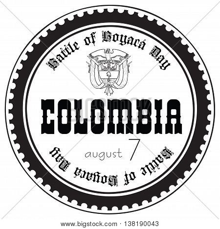 Stamp imprint for the holiday Battle of Boyaca Day Colombia.