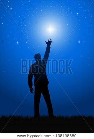 Silhouette illustration of a male figure reaching out for the star