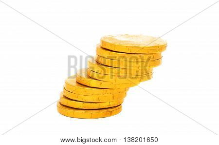 candy gold coins on a white background
