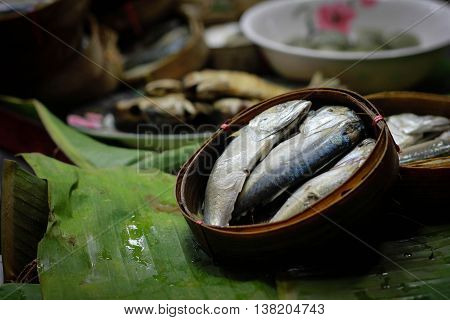 The short mackerels at Thailand fresh market Mae Klong.