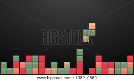 Old video game square template. Colored bricks game pieces. Vector illustration.
